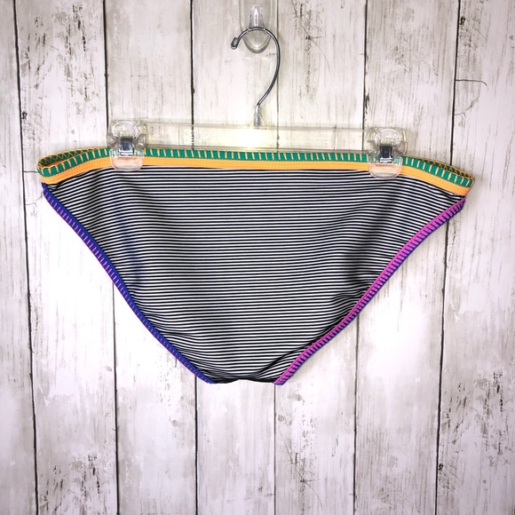 Swim Bottom Large Stripes Crochet Neon Pink Black Colorblock Medium Large - Picture 3 of 3